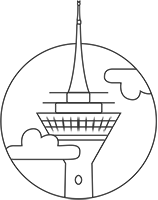 Icon für Düsseldorf, das den Düsseldorfer Rheinturm als Strichzeichnung zeigt