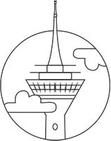 Icon für Düsseldorf, das den Düsseldorfer Rheinturm als Strichzeichnung zeigt