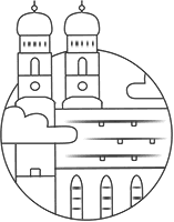 Icon für München, das die Münchener Frauenkirche als Strichzeichnung zeigt