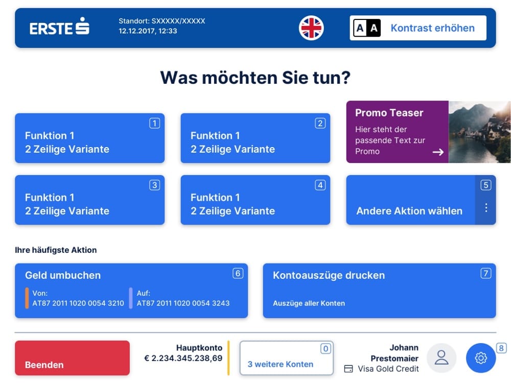 Screenshot des Erste Bank Selfservice Homescreens im aktualisierten Corporate Design