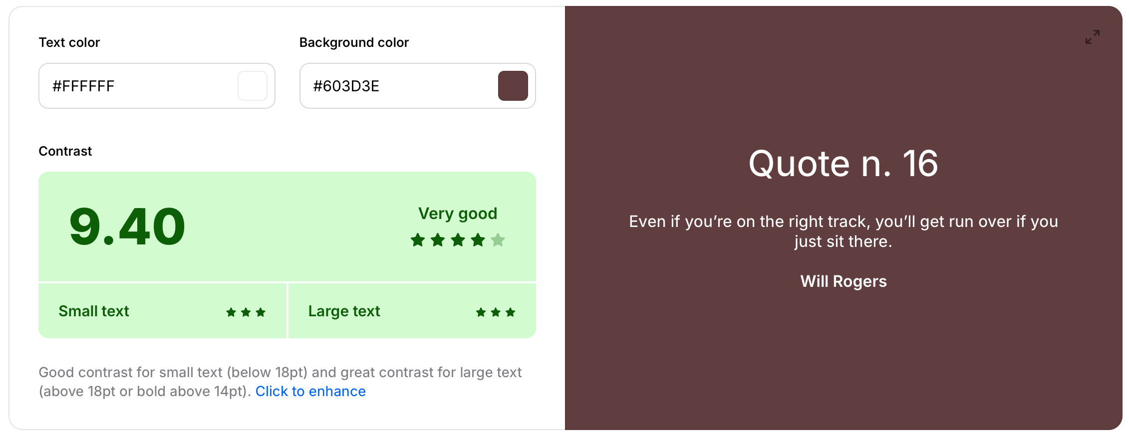 Beispiel für gute Kontrast, weißer Text auf dunklem, braunen Hintergrund