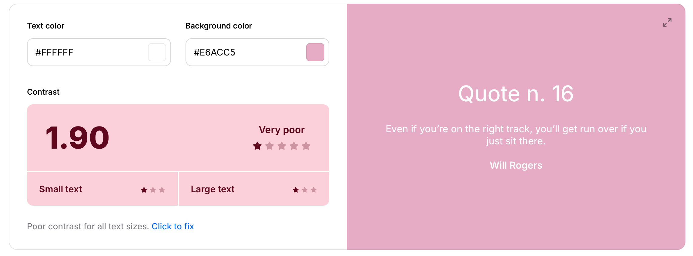 schlechter-Kontrast Beispiel für schlechten Kontrast. Weißer Text auf hellem, rosa Hintergrund