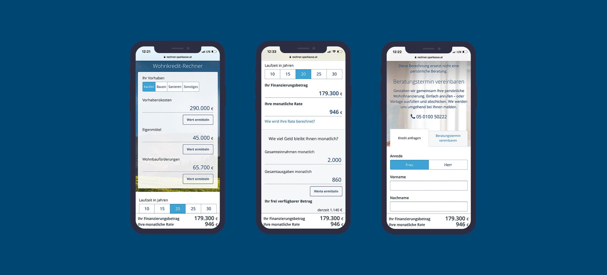 Wohnkredit-Rechner für Erste Bank und Sparkassen