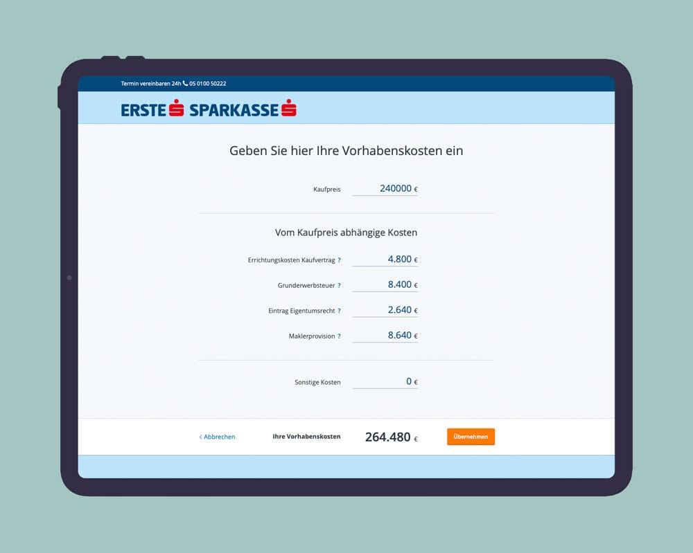 Wohnkreditrechner Design & Frontend Entwicklung
