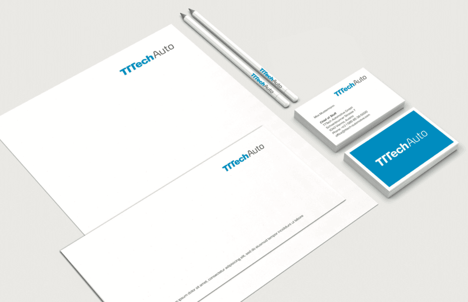 TTTech – Design für Drucksorten – Briefpapier Visitenkarten